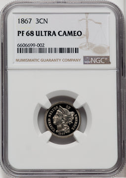 1867 3CN Proof Three Cent Nickel NGC PR68