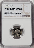 1867 3CN Proof Three Cent Nickel NGC PR68