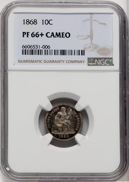 1868 10C CA Proof Seated Dime NGC PR66+