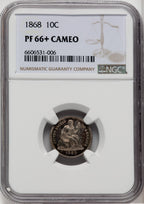 1868 10C CA Proof Seated Dime NGC PR66+