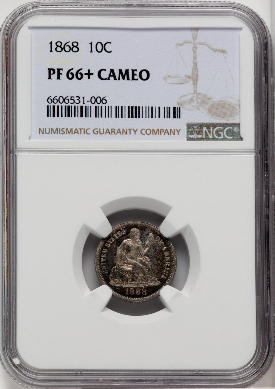 1868 10C CA Proof Seated Dime NGC PR66+