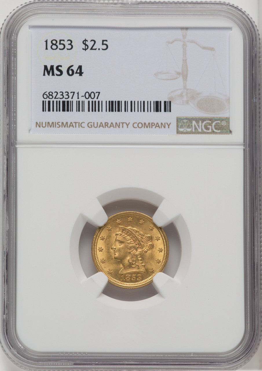 1853 $2.50 Liberty Quarter Eagle NGC MS64