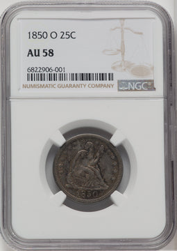 1850-O 25C Seated Quarter NGC AU58
