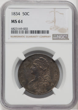 1834 50C Large Date Large Letter Bust Half Dollar NGC MS61