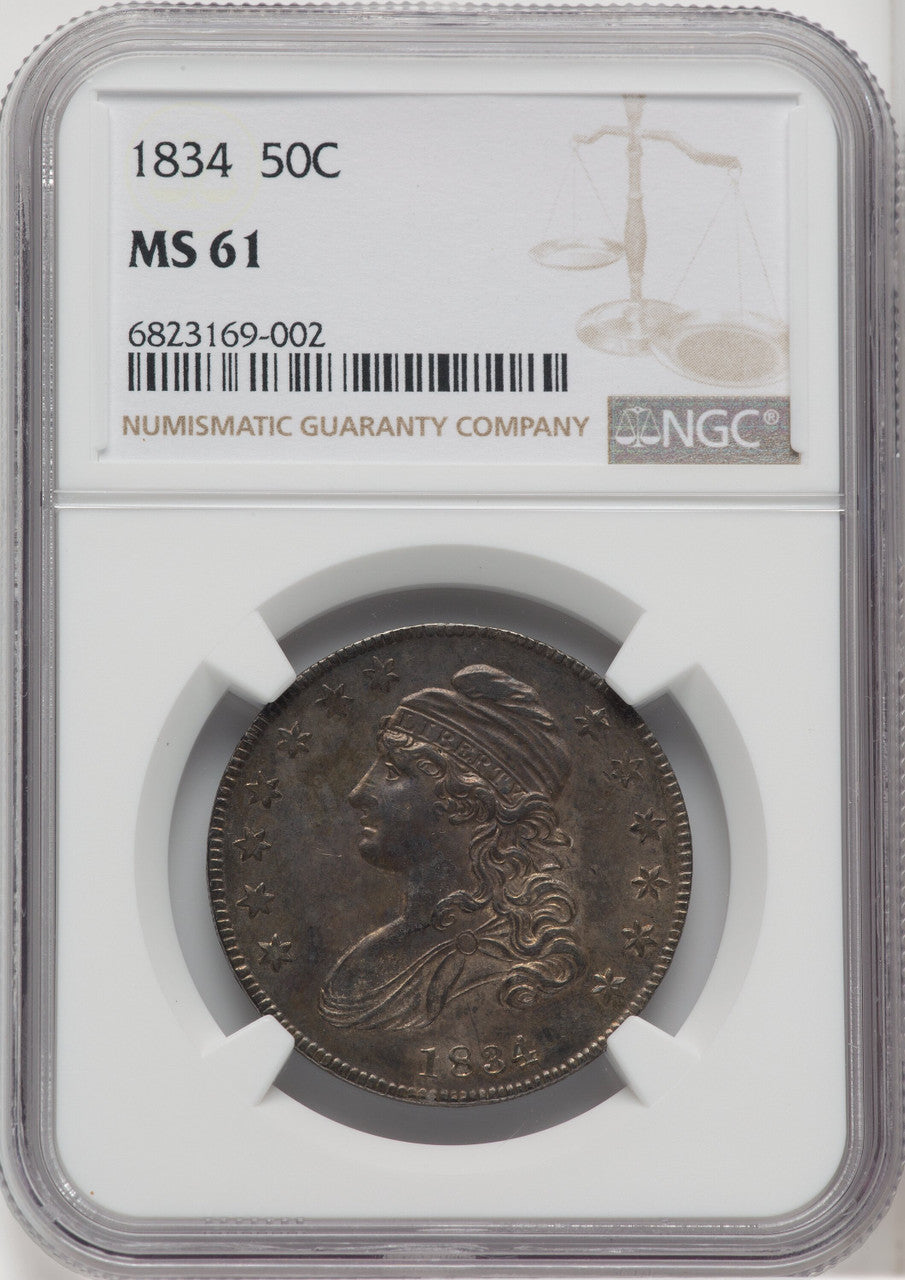 1834 50C Large Date Large Letter Bust Half Dollar NGC MS61
