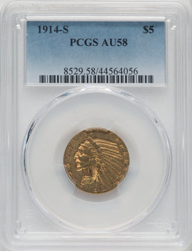 1914-S $5 Indian Half Eagle PCGS AU58