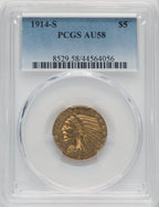 1914-S $5 Indian Half Eagle PCGS AU58