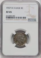 1937-D 5C Three-Legged Buffalo Nickel NGC XF45