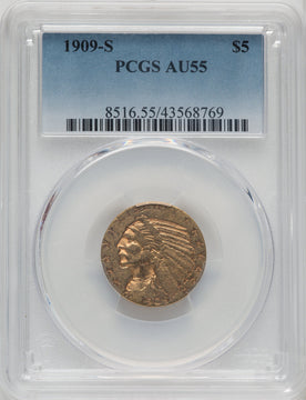 1909-S $5 Indian Half Eagle PCGS AU55