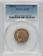 1909-S $5 Indian Half Eagle PCGS AU55