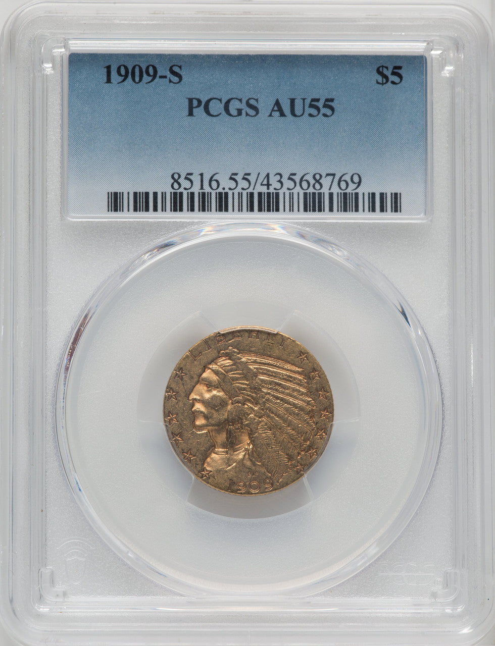 1909-S $5 Indian Half Eagle PCGS AU55