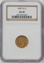 1858 $2.50 Liberty Quarter Eagle NGC AU58