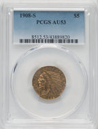 1908-S $5 Indian Half Eagle PCGS AU53