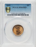 1895 1C RD Indian Cent PCGS MS65