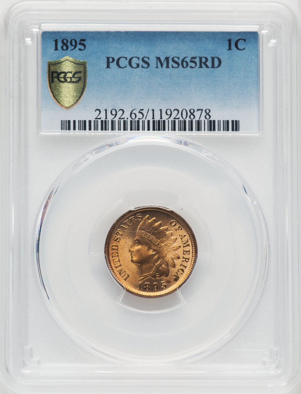1895 1C RD Indian Cent PCGS MS65