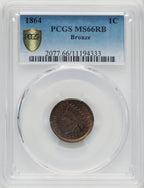 1864 Bronze No L RB Indian Cent PCGS MS66
