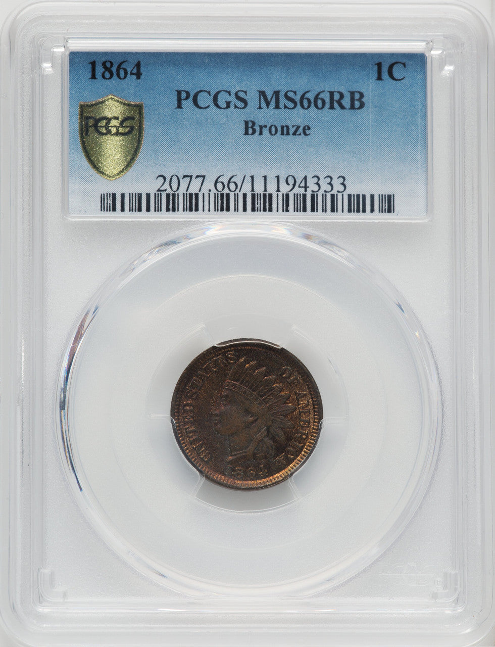 1864 Bronze No L RB Indian Cent PCGS MS66