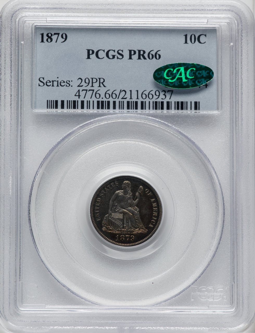 1879 10C CAC Proof Seated Dime PCGS PR66