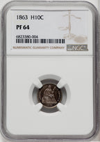 1863 H10C Proof Seated Half Dime NGC PR64