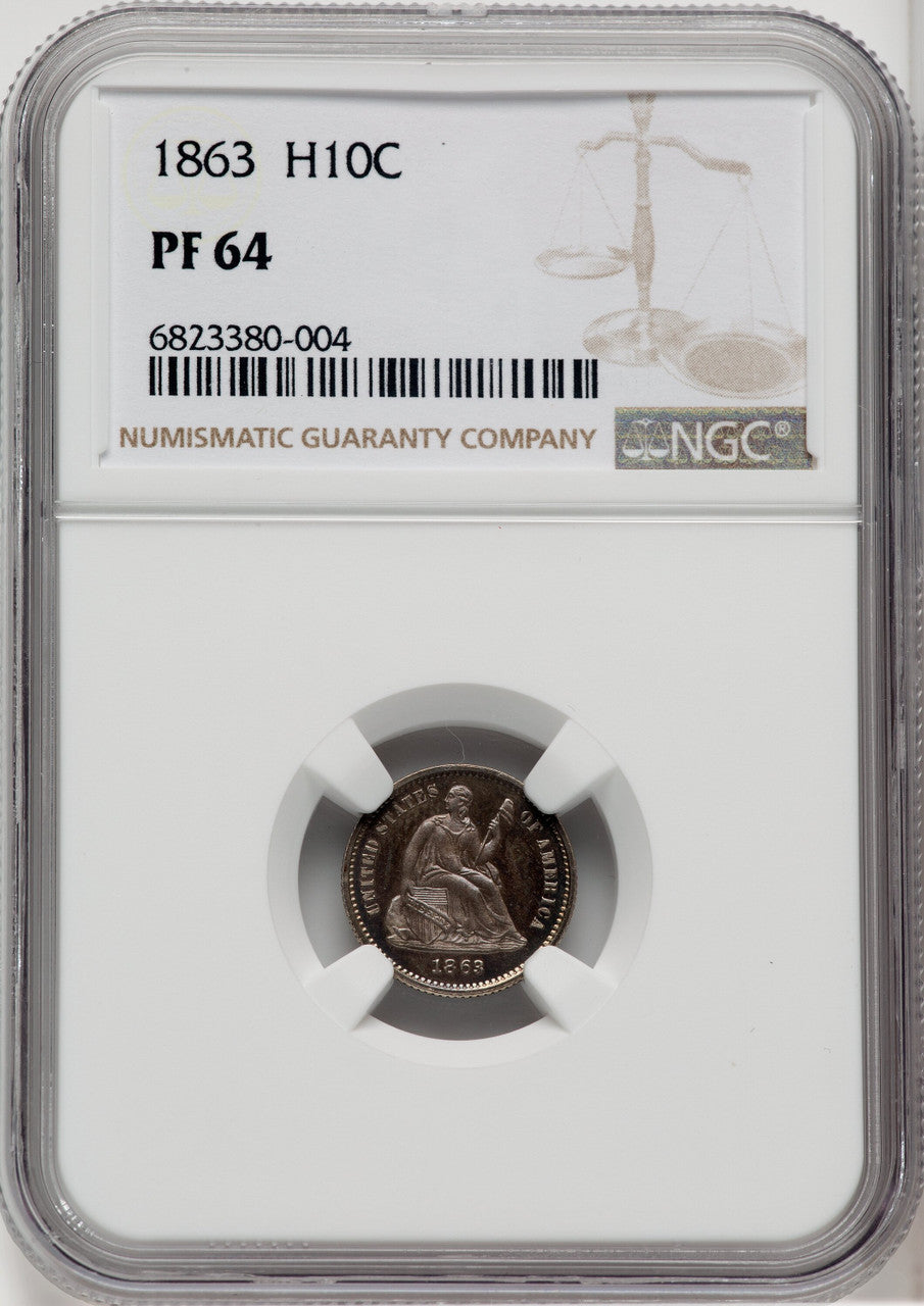 1863 H10C Proof Seated Half Dime NGC PR64