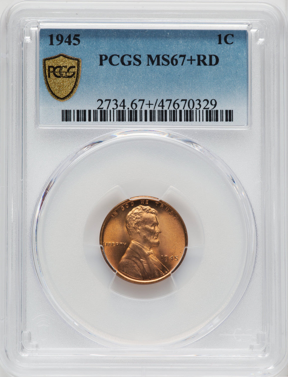 1945 1C RD Lincoln Cent PCGS MS67+