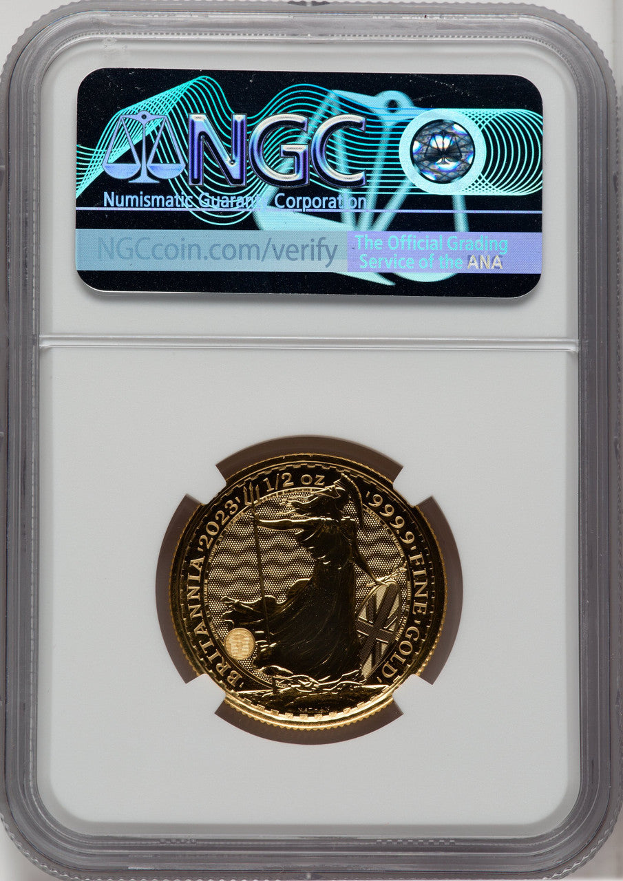 2023 G.B. G$50 BRITTANIA-KC III OBVERSE 175TH COIN STRUCK Royal Succession NGC MS69