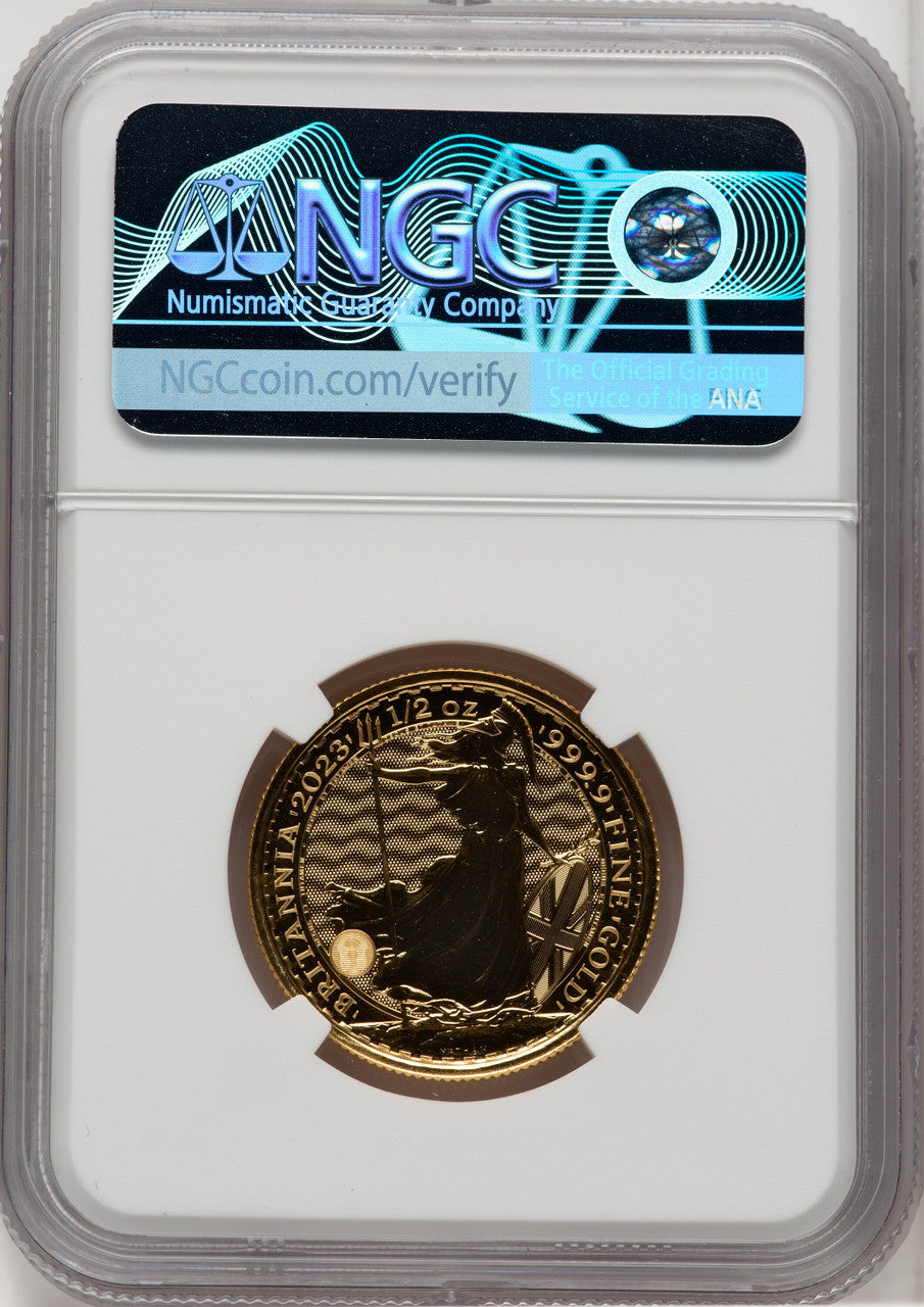2023 G.B. G$50 BRITTANIA-KC III OBVERSE 248TH COIN STRUCK Royal Succession NGC MS69