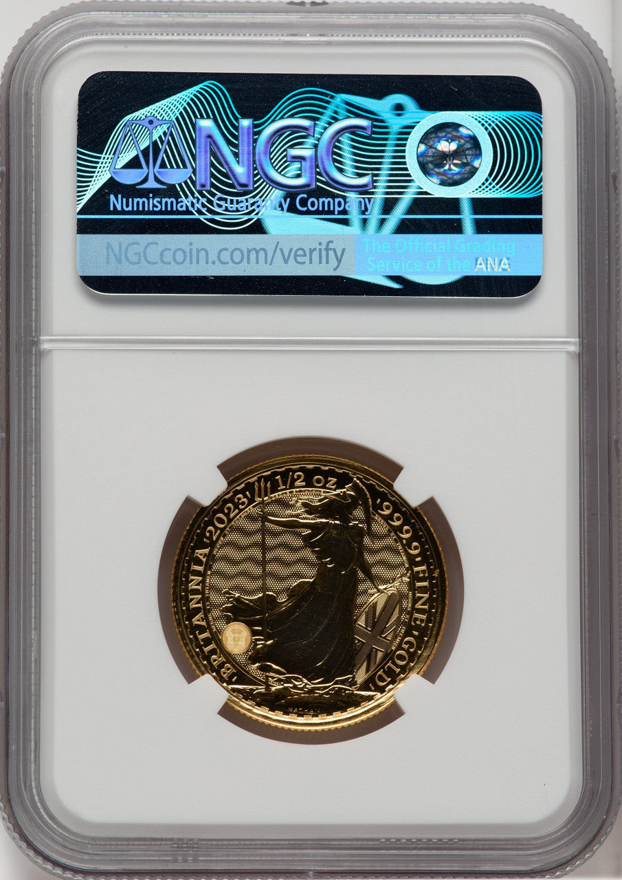 2023 G.B. G$50 BRITTANIA-KC III OBVERSE 332ND COIN STRUCK Royal Succession NGC MS69