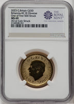 2023 G.B. G$50 BRITTANIA-KC III OBVERSE 351ST COIN STRUCK Royal Succession NGC MS69