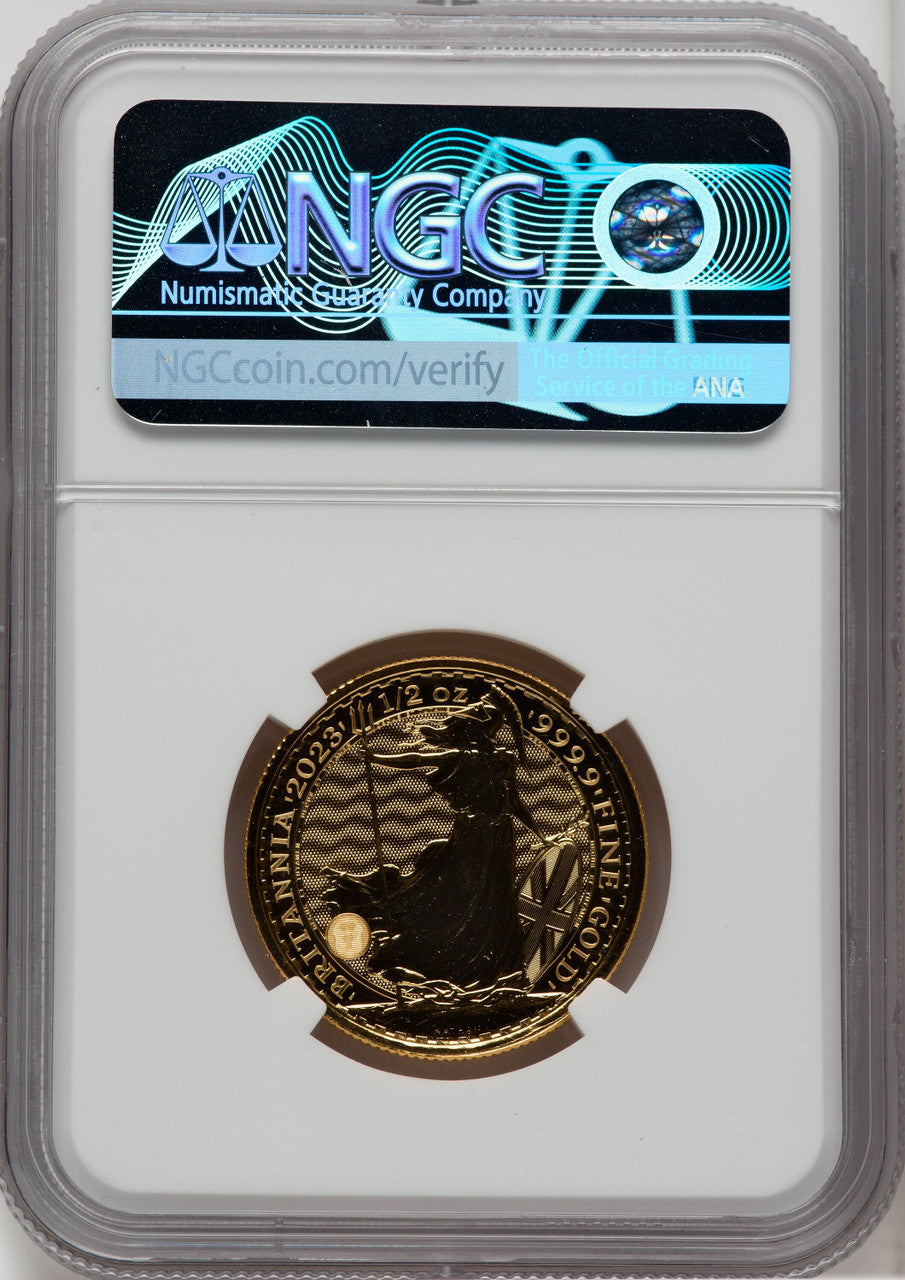 2023 G.B. G$50 BRITTANIA-KC III OBVERSE 425TH COIN STRUCK Royal Succession NGC MS69
