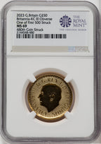 2023 G.B. G$50 BRITTANIA-KC III OBVERSE 480TH COIN STRUCK Royal Succession NGC MS69