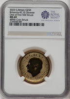2023 G.B. G$50 BRITTANIA-KC III OBVERSE 489TH COIN STRUCK Royal Succession NGC MS69