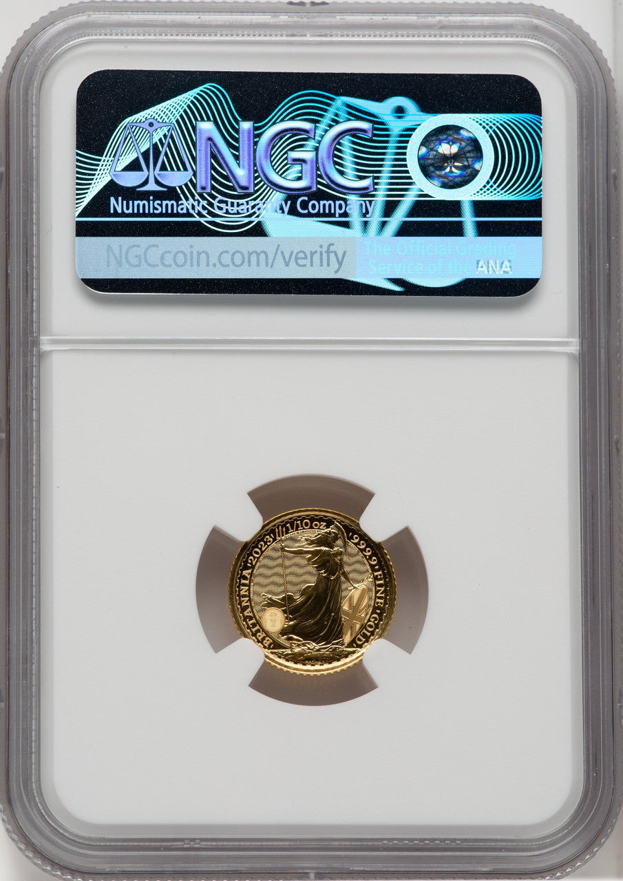 2023 G.B. G$10 BRITANNIA-QE II OBVERSE 152ND TO LAST COIN STRUCK Royal Succession NGC MS69