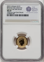 2023 G.B. G$10 BRITANNIA-QE II OBVERSE 157TH TO LAST COIN STRUCK Royal Succession NGC MS69