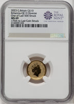 2023 G.B. G$10 BRITANNIA-QE II OBVERSE 175TH TO LAST COIN STRUCK Royal Succession NGC MS69
