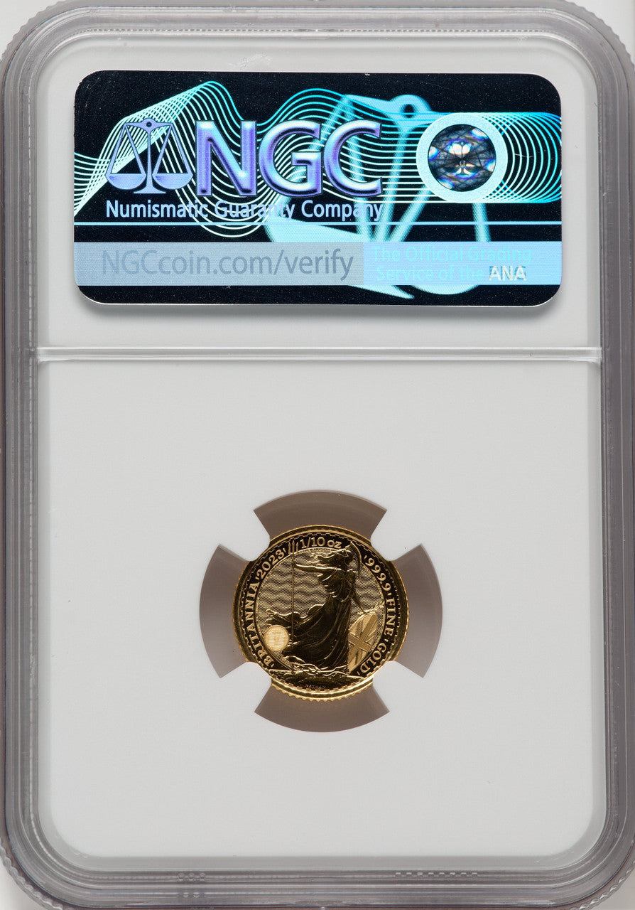 2023 G.B. G$10 BRITANNIA-QE II OBVERSE 175TH TO LAST COIN STRUCK Royal Succession NGC MS69