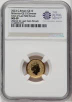 2023 G.B. G$10 BRITANNIA-QE II OBVERSE 202ND TO LAST COIN STRUCK Royal Succession NGC MS69