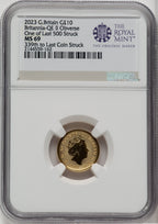 2023 G.B. G$10 BRITANNIA-QE II OBVERSE 339TH TO LAST COIN STRUCK Royal Succession NGC MS69