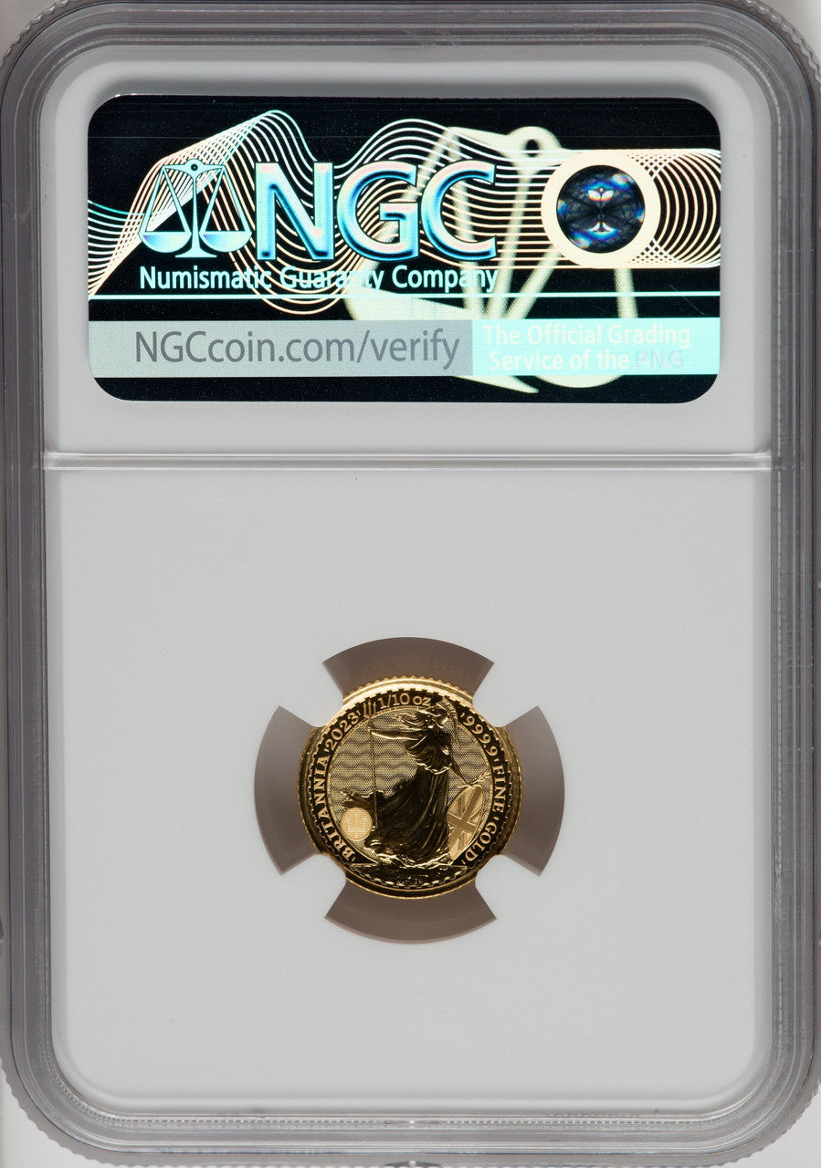 2023 G.B. G$10 BRITANNIA-QE II OBVERSE 339TH TO LAST COIN STRUCK Royal Succession NGC MS69