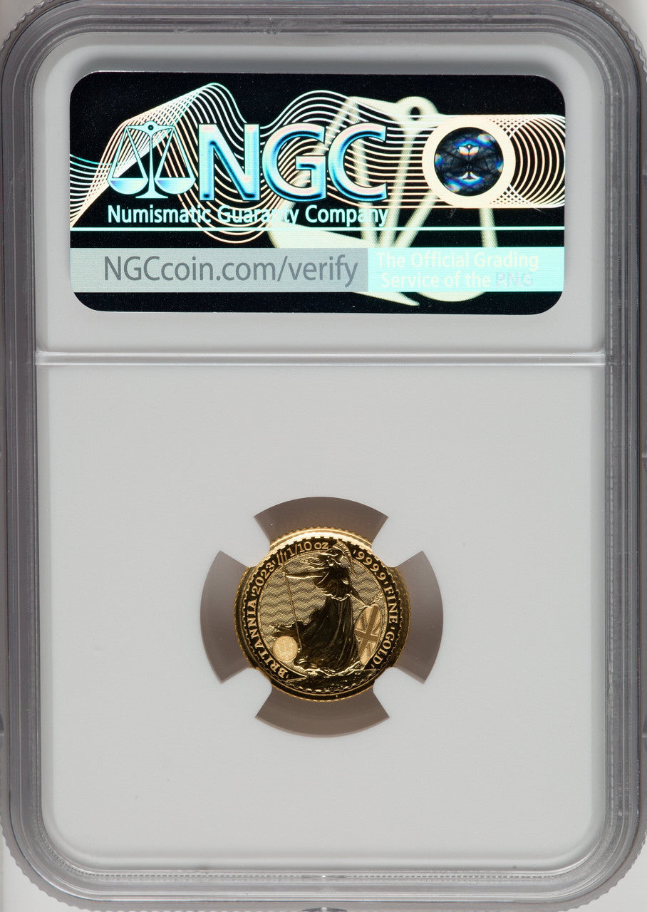 2023 G.B. G$10 BRITANNIA-QE II OBVERSE 366TH TO LAST COIN STRUCK Royal Succession NGC MS69