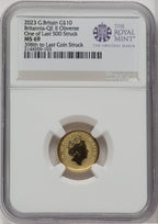 2023 G.B. G$10 BRITANNIA-QE II OBVERSE 398TH TO LAST COIN STRUCK Royal Succession NGC MS69
