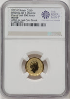 2023 G.B. G$10 BRITANNIA-QE II OBVERSE 425TH TO LAST COIN STRUCK Royal Succession NGC MS69