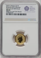 2023 G.B. G$10 BRITANNIA-QE II OBVERSE 480TH TO LAST COIN STRUCK Royal Succession NGC MS69