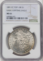 1891-CC $1 VAM-3 Spitting Eagle Morgan Dollar NGC MS61