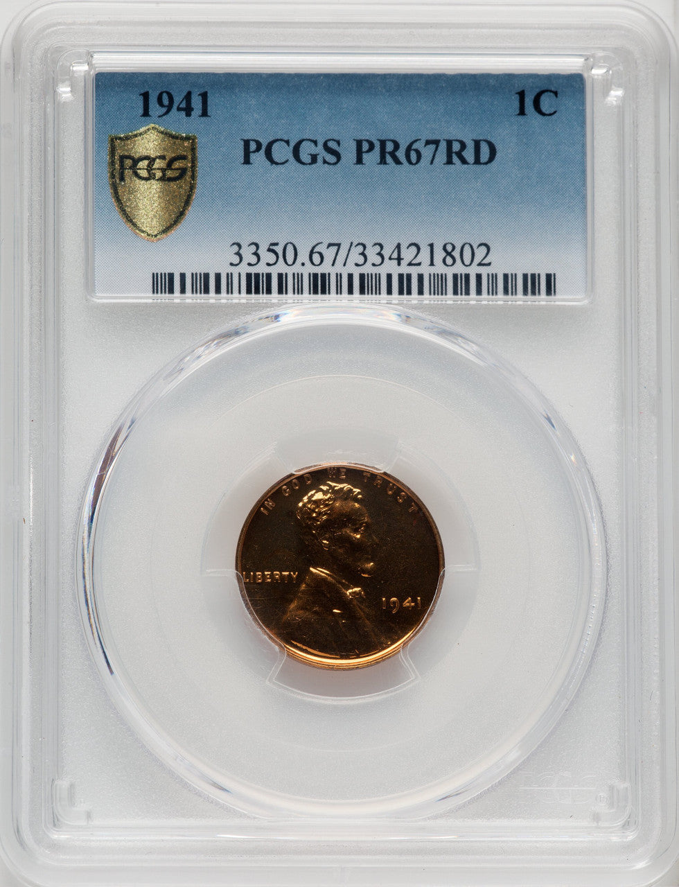 1941 1C RD Proof Lincoln Cent PCGS PR67
