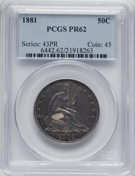 1881 50C Proof Seated Half Dollar PCGS PR62