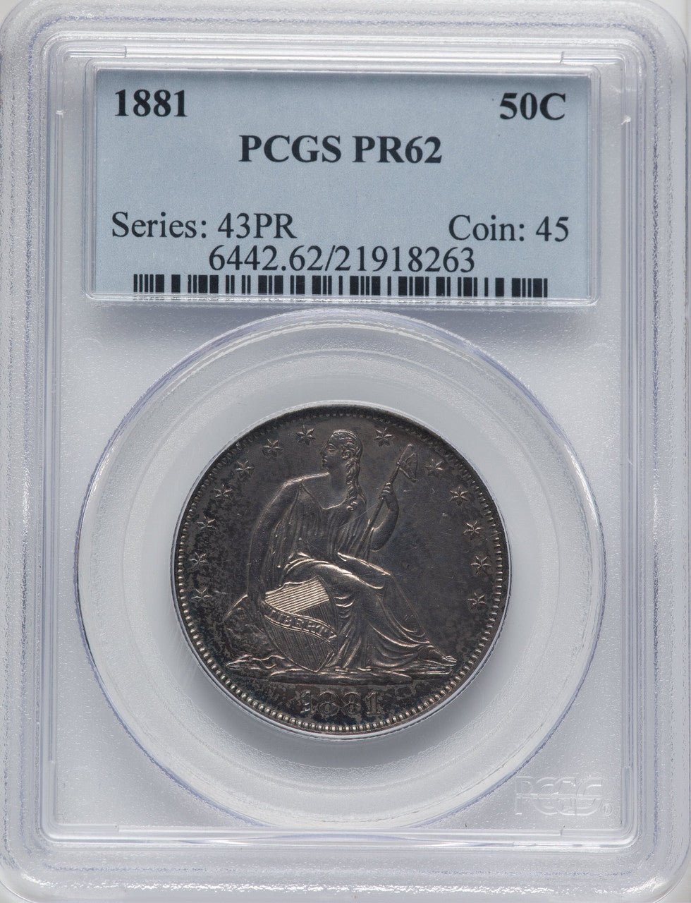 1881 50C Proof Seated Half Dollar PCGS PR62