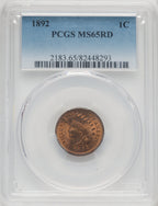 1892 1C RD Indian Cent PCGS MS65
