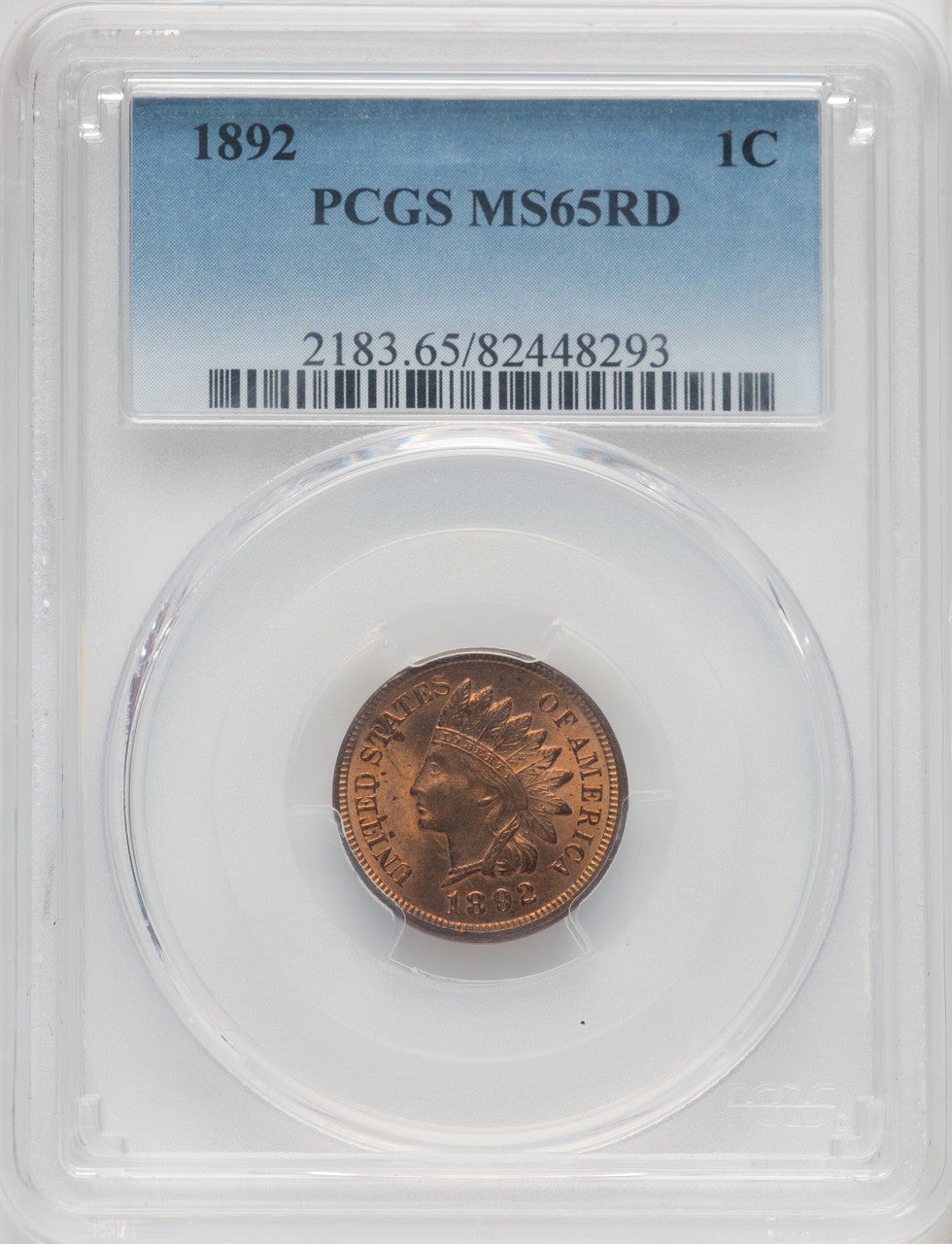 1892 1C RD Indian Cent PCGS MS65