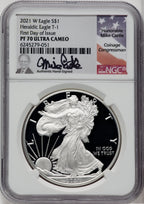2021-W Silver Eagle Type One First Day of Issue Mike Castle Signature NGC MS70